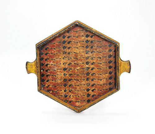 Painted pine tray, 19th c., 13 1/2" l., 15" w.