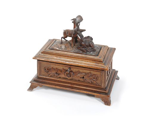 Black forest carved dresser box, late 19th c., 8".