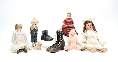 Five bisque head dolls to include one marked Franc
