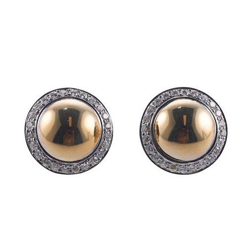 18k Gold Diamond Button Earrings