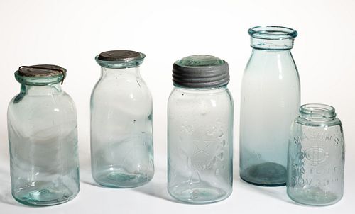ASSORTED GLASS FRUIT JARS, LOT OF FIVE