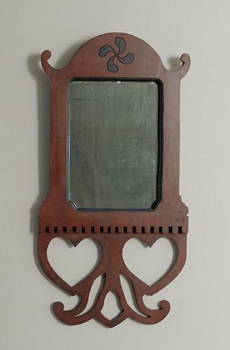 Folk art stained walnut mirror, signed Keith Colli