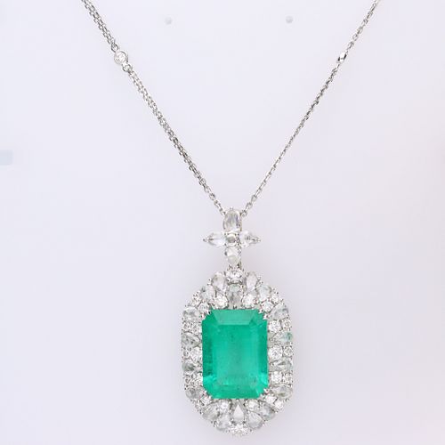 18k Colombian Emerald Diamond Pendant 