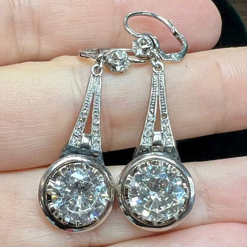 Art Deco Platinum 5.40 Ct. Diamond Earrings