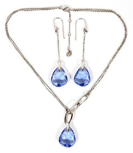 SWAROVSKI BLUE CRYSTAL NECKLACE AND EARRINGS