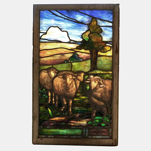 Antique Haskins Layered Leaded Stained Glass Scenic Window c1900
