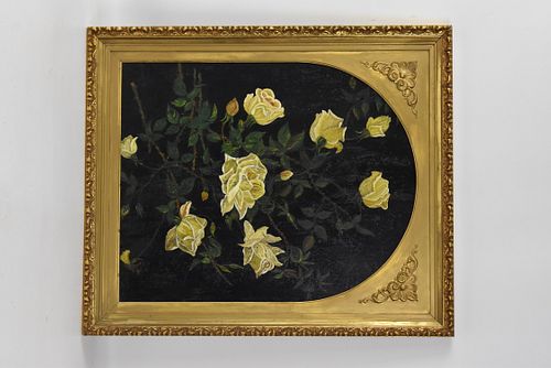 VICTORIAN YELLOW ROSES" OIL PAINTING