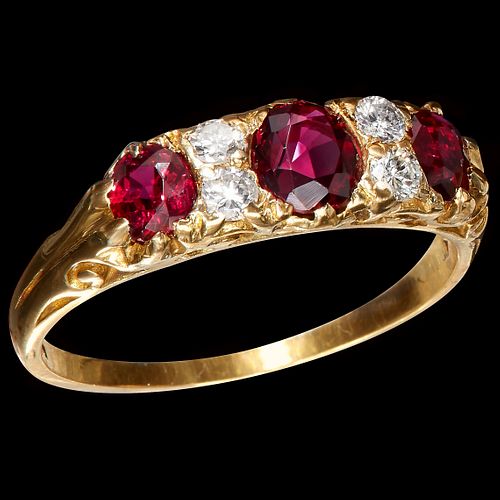 ANTIQUE RUBY AND DIAMOND 5-STONE RING