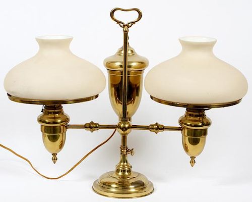 BRASS STUDENT LAMP MID 20TH C. 3 PIECES