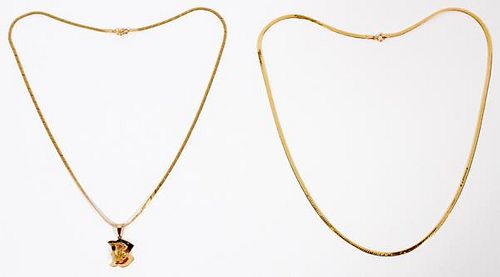 14 KT GOLD HERRINGBONE NECKLACES TWO