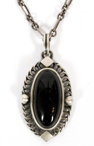 GEORG JENSEN STERLING AND ONYX PENDANT & NECKLACE