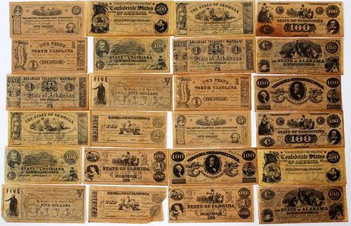 ANTIQUE REPRODUCTION CONFEDERATE CURRENCY 24 PIECES