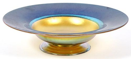 TIFFANY FAVRILE GOLD AND BLUE FOOTED BOWL