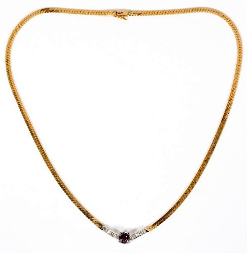 PURPLE SAPPHIRE DIAMOND AND 14KT GOLD NECKLACE