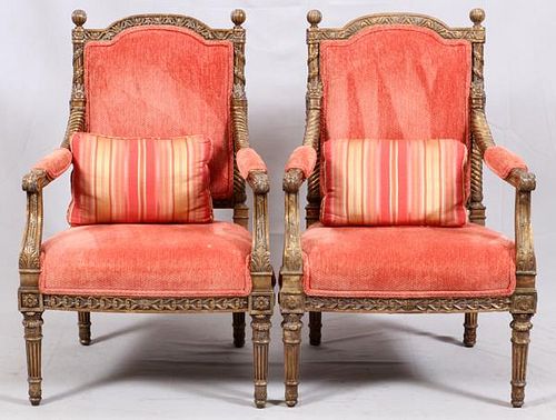 FRENCH BAROQUE STYLE UPHOLSTERED CHAIRS PAIR