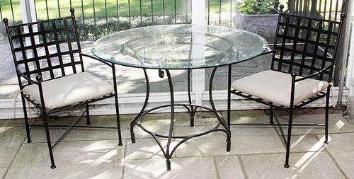 BEVELED GLASS & IRON PATIO SUITE 7 PIECES