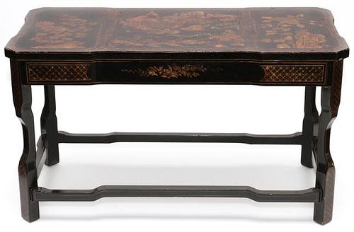CHINOISERIE BLACK LACQUERED WOOD TABLE