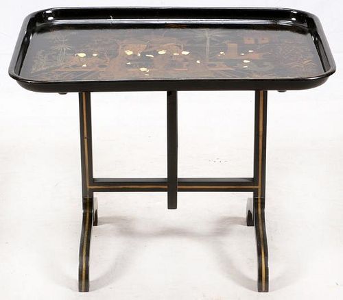 CHINOISERIE PAPIER MACHE AND WOOD FLIP-TOP TABLE