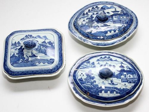 CHINESE PORCELAIN COVERED SERVING DISHES THREE