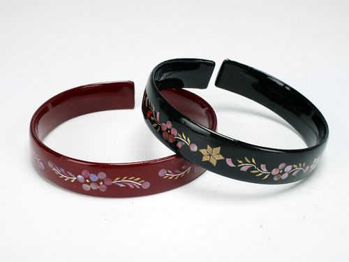 TWO CHINESE LACQUER BANGLE BRACELETS