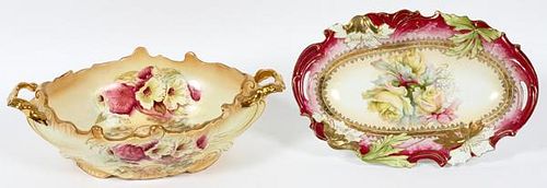 TWO HAND PAINTED OVAL CENTERPIECES C 1900