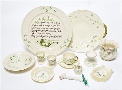 A Group of Belleek Porcelain Articles, Diameter of teacup 2 inches.