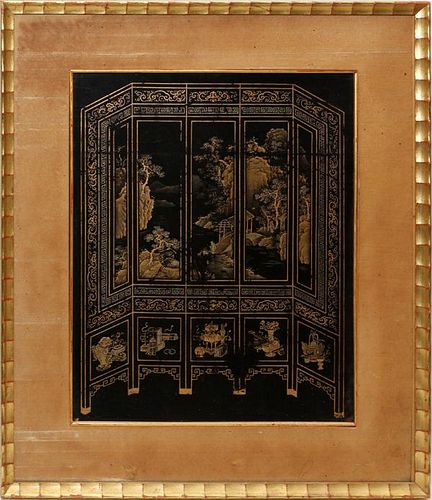CHINESE LACQUER AND PAINTED PANEL, PAIR