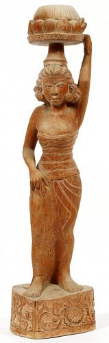 CARVED WOOD SCULPTURE OF WOMAN 20TH C.
