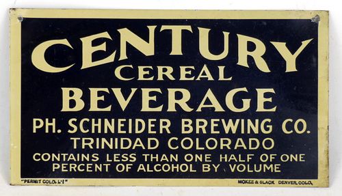 1920 Century Cereal Beverage Tin Sign Trinidad Colorado