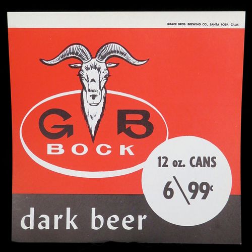 1954 GB Bock Beer in 12oz Cans Tacker Sign Los Angeles California