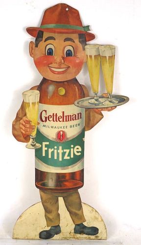 1956 Gettelman Beer "Fritzie" Cardboard Sign Milwaukee Wisconsin
