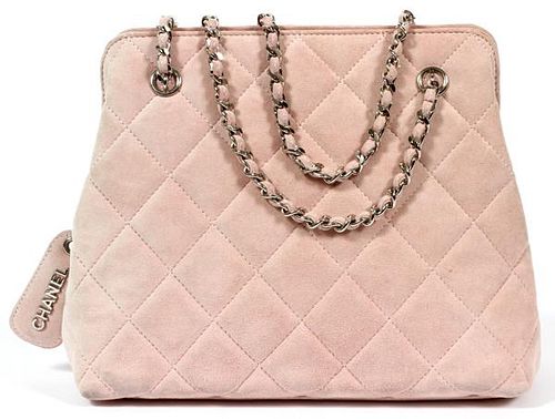 CHANEL LIGHT PINK QUILTED SUEDE BAG