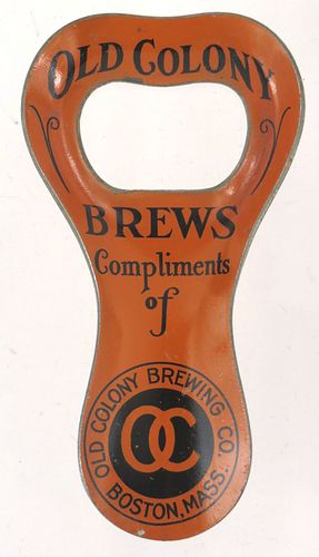 1910 Old Colony Brews Lithographed Tin Opener Fall River Massachusetts