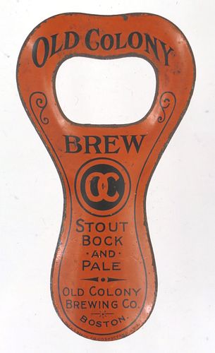 1910 Old Colony Stout Bock & Pale Ale Lithographed Tin Opener Fall River Massachusetts