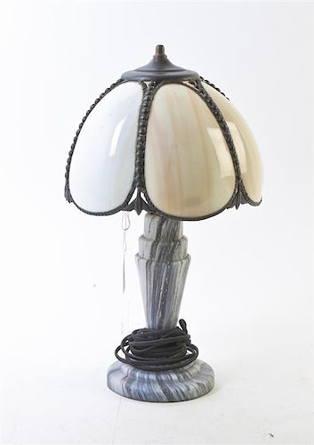 A Slag Glass Table Lamp, Height overall 16 inches.