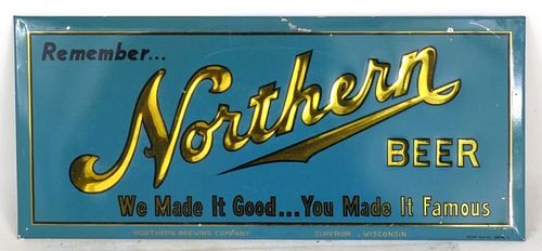1940 Northern Beer Tin-Over-Cardboard TOC Sign Superior Wisconsin