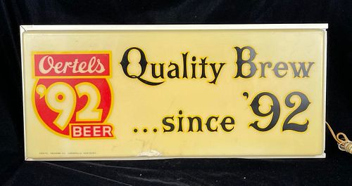 1965 Oertel's '92 Beer "Quality Brew" Lighted Sign Louisville Kentucky