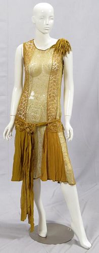 VINTAGE 1920'S FLAPPER DRESS DARK GOLD CREPE