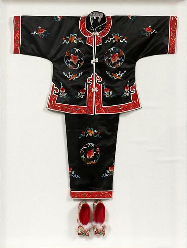 CHINESE SILK CHILD'S ROBE PANTS & SHOES