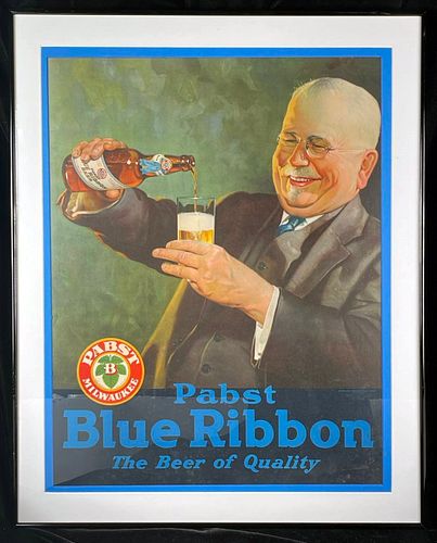 1933 Pabst Blue Ribbon Beer Large Framed Easel Back Sign Milwaukee Wisconsin