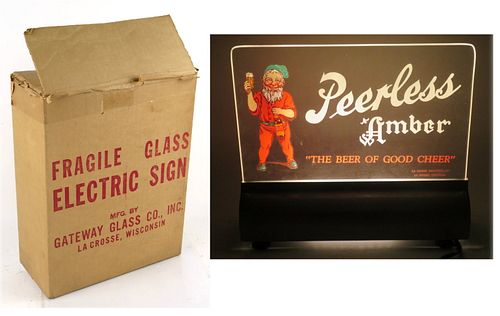 1940 Peerless Amber Beer Edge-Lit Sign La Crosse Wisconsin