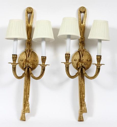 BRASS TWO LIGHT CONTEMPORARY ELECTRIC WALL SCONCES