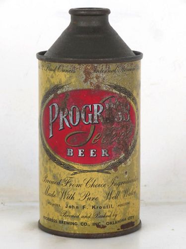 1948 Progress Select Beer 12oz 179-29 High Profile Cone Top Oklahoma City Oklahoma