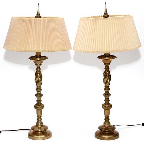 MODERN BRASS TABLE LAMPS PAIR
