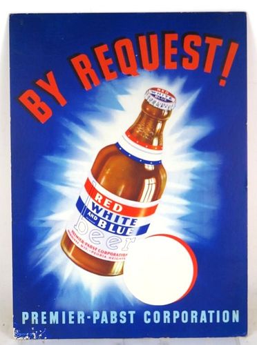 1937 Red White and Blue Beer Cardboard Sign Milwaukee Wisconsin