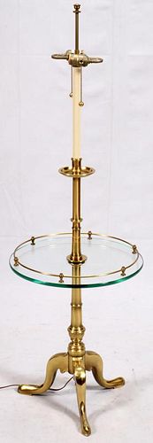 STIFFEL BRASS AND GLASS FLOOR LAMP W/ TABLE CENTER