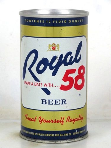 1964 Royal 58 Beer 12oz T116-24z Zip Top Can Duluth Minnesota