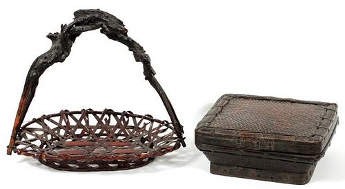 JAPANESE HAND WOVEN BASKETS 19TH C. 2 PIECES