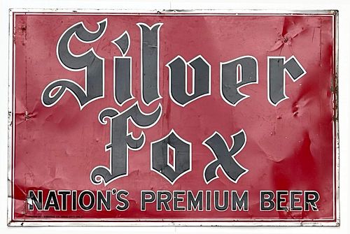 1946 Silver Fox Beer Large Tin Sign Oklahoma City Oklahoma