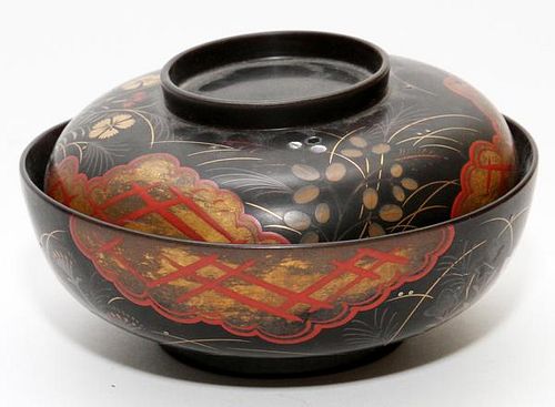 JAPANESE BLACK LACQUER RICE BOWL